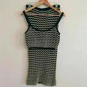 Zara Size Small Chevron Knit Set- Cropped Top And Midi Skirt Black And Yellow